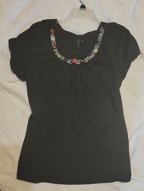 Black Beaded-Neck Women's Top